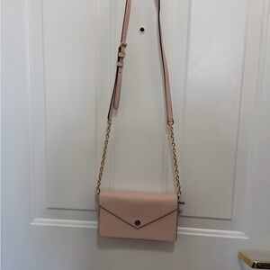 Michael Kors Blush Pink Leather Envelope Crossbody with Gold Chain Strap
